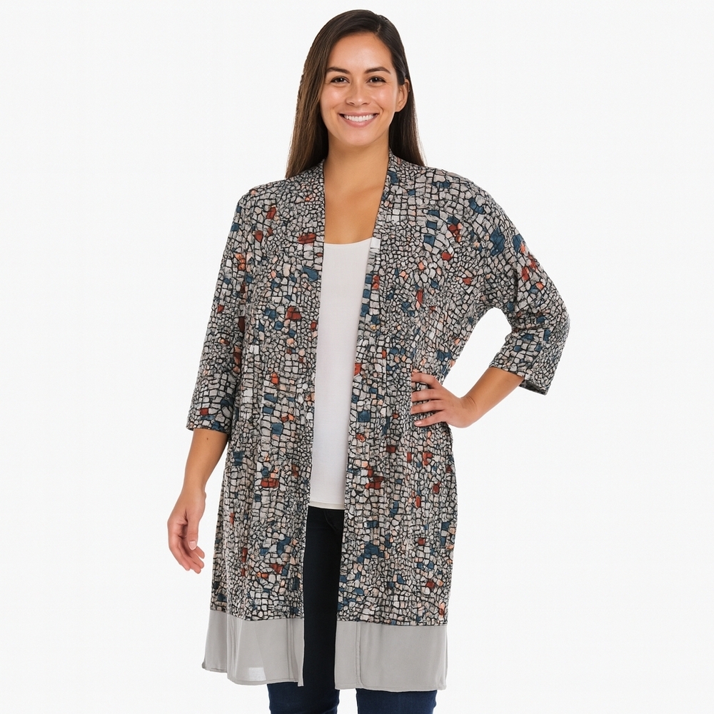 LOGO Lori Goldstein‎ | Long Duster Open Front Cardigan Large Jersey Knit
